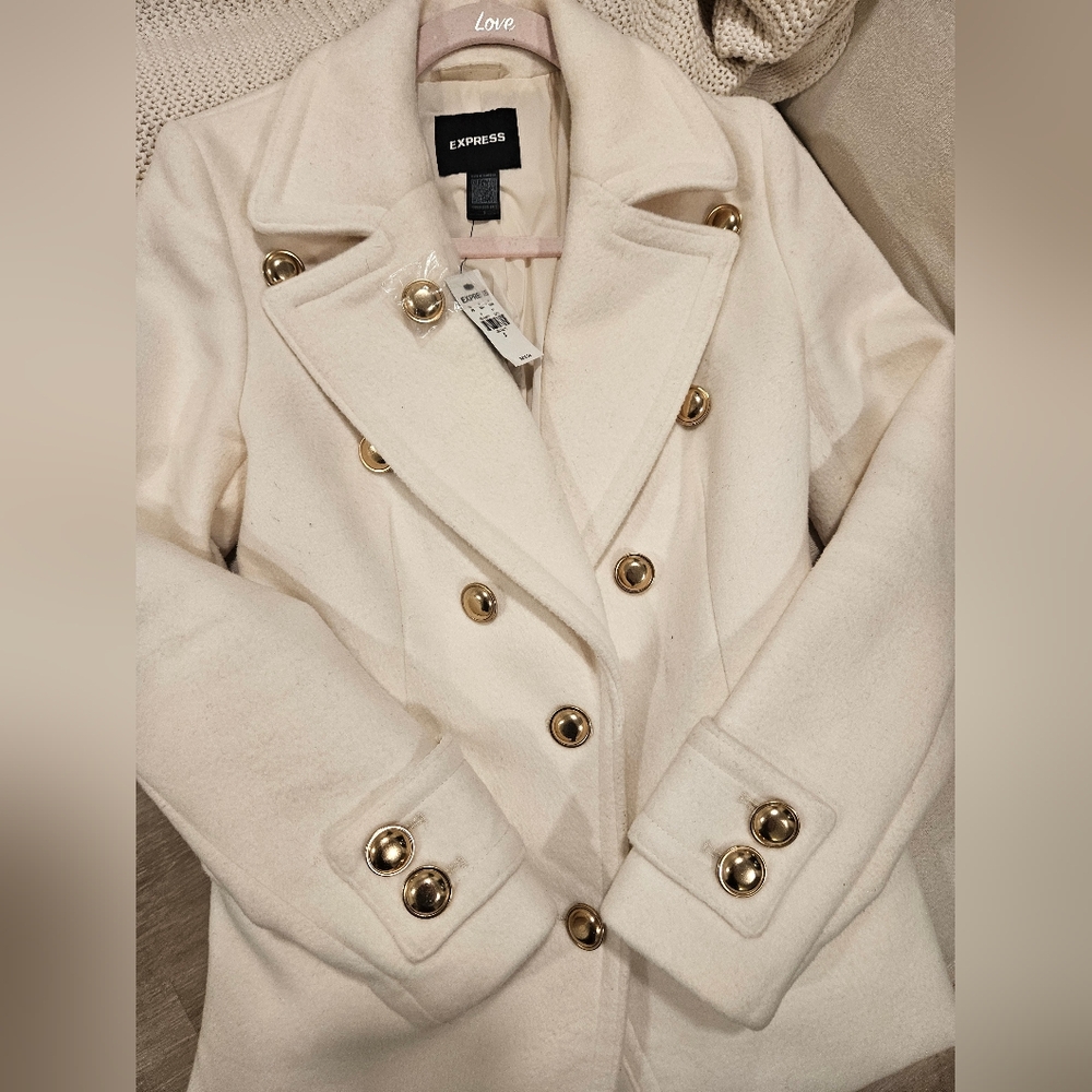 Express White Double Breasted Wool Blend Women Coat